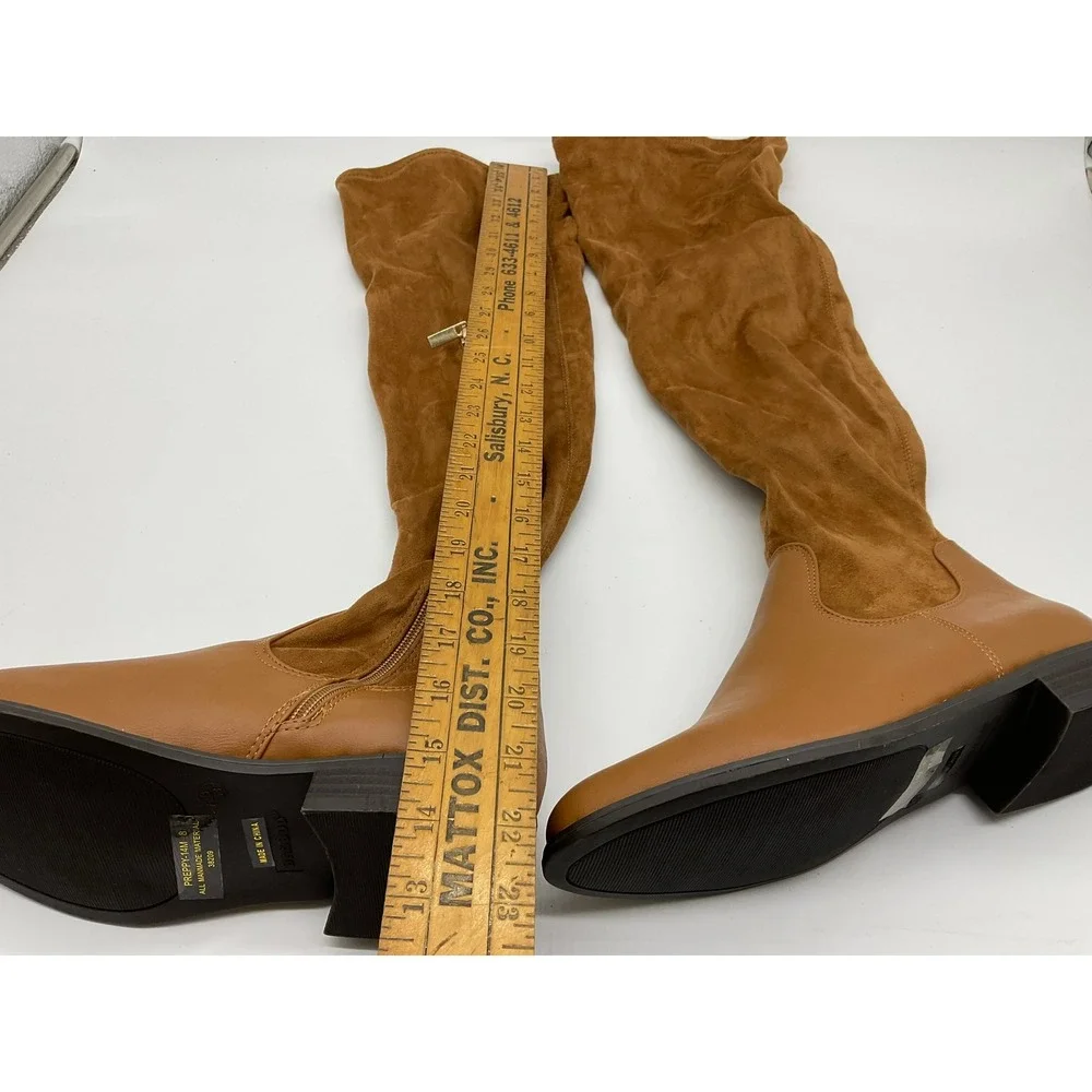Bamboo Preppy-14M Over The Knee Boots Womens 8 Cognac Brown Faux Suede Studded